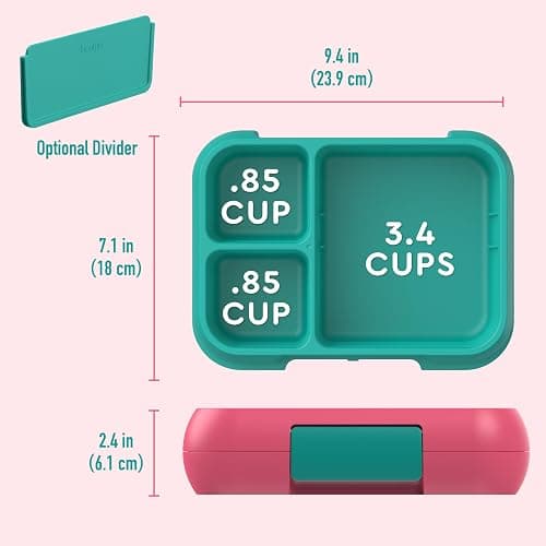 Bentgo Pop - Leak-Proof Lunch Box & Removable Divider for Ages 8+ & Teens - Lunch Container Holds 5 Cups of Food; 3-4 Compartments; Microwave/Dishwasher Safe; 2 Year Warranty (Bright Coral/Teal) thumbnail 2