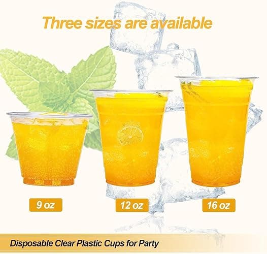 TashiBox 12 Ounce - 100 Count Plastic Cups for Cold Drink, Disposable Coffee Cups thumbnail 4