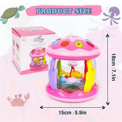 M SANMERSEN Baby Girl Toys 6-12 Months - Babies Ocean Rotating Projector Light Up Musical Toys for 12-18 Months Crawling Learning Tummy Time 1 2 Years Old Infant Boys Girls Pink thumbnail 2