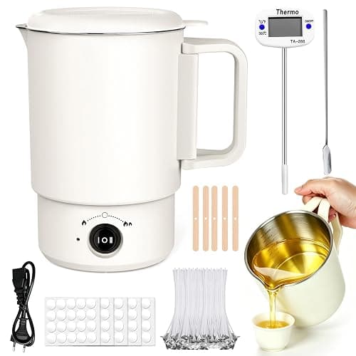 Candle Making Supplies Kit with Wax Melting Pot,27 OZ Electric Small Wax Melts Warmer with Thermometer and Pouring Spout for DIY Soap Making for Beginners,Adults,Pros for Soy Wax,Beeswax,Paraffin - Image 1