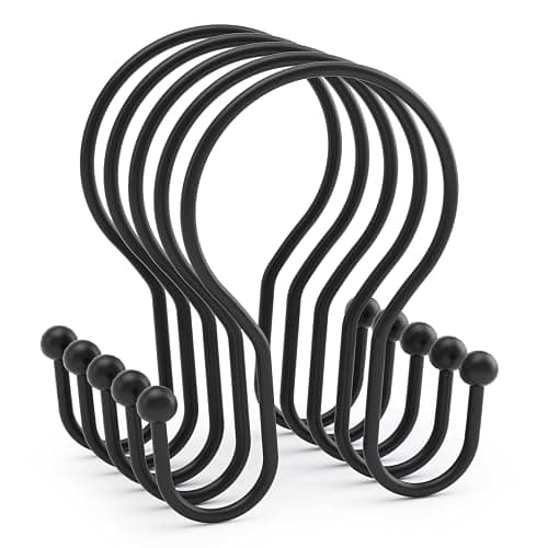 AmazerBath Shower Curtain Hooks Black Shower Curtain Rings, Simple Double Hook Shower Curtain Hooks Rust Proof, Smooth Sturdy Metal Shower Hooks for Shower Curtain Rod, 12 Pcs Shower Rod Hooks thumbnail 9