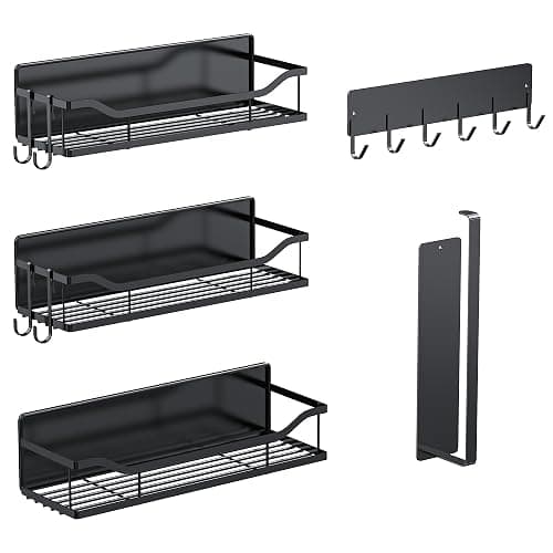 Magnetic Spice Rack,Multifunctional Magnetic Shelf for Washing Machine,Refrigerator,Microwave,and Any Metal Surface,Powerful Magnetic Shelves Include Magnetic Paper Towel Holder (5 pcs - Black) - Image 1