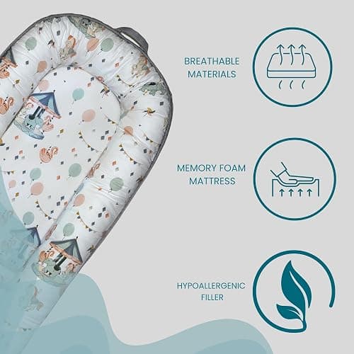 SkyLes Baby Nest Pod for Newborn 0–12 Months – Baby Lounger with Memory Foam Mattress (60×25cm), Removable Washable Cover, Soft and Breathable Fabric. thumbnail 4
