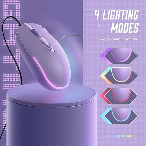 seenda Wired Mouse - USB Computer Mice Wired with RGB Backlit Optical LED Mouse with Attached USB Cord for Laptops Notebooks Chromebook - Purple thumbnail 2