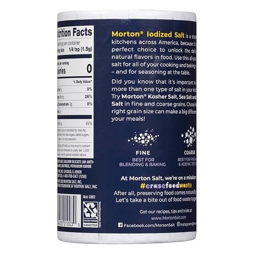 Morton Iodized Salt, All-Purpose, (26 oz), 2-Pack - All-Purpose, Perfect for Cooking & Table Use thumbnail 2