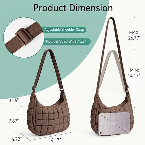 YUWEIUS Puffer Crossbody Hobo Bag for Women Nylon Quilted Purse Lightweight Shoulder Handbag with Adjustable Strap thumbnail 3