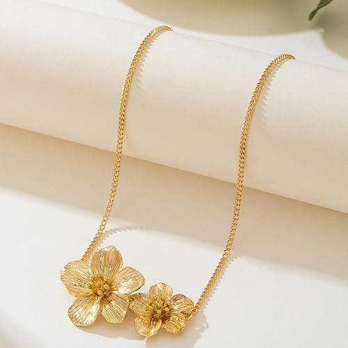 ONBRIG Flower Necklaces for Women Gold Statement Necklace Dainty Floral Pendant Necklaces for Women Hibiscus Flower Necklace Hibiscus Jewelry thumbnail 7