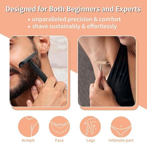 Rose Gold Double Edge Safety Razor, Single Blade Razors for Women, with 10 Platinum Coated Safety Razor Blades, 1 Blade Razors, Anti-slip Handle, Metal Material, Reusable, Eco-friendly, Smooth Shaving thumbnail 5