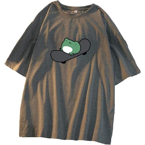 Skateboard Frog Summer Women Short Sleeve T-Shirt Cartoon Printing Pattern Kawaii Korean Tops thumbnail 7