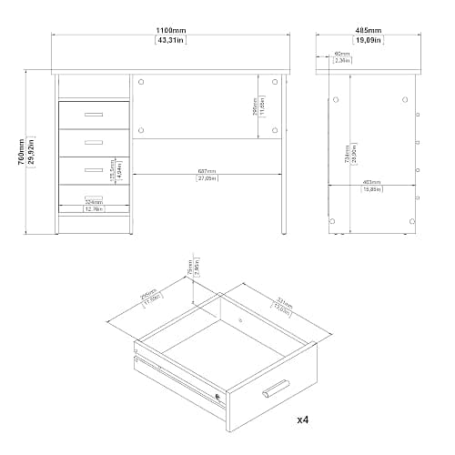 Tvilum 4-Drawer Desk, Modern White Office Writing Desk with Storage, Compact and Functional Desk for Home or Office thumbnail 8
