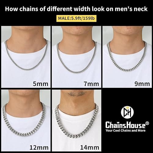 ChainsHouse Stainless Steel Mens Cuban Link Chain, Black/ 18K Gold Plated Miami Cuban Chain Necklace, 5mm/7mm/9mm/12mm/14mm Width, No Tarnish& Durable Hip Hop Mens Jewelry, 18"-30", Send Gift Box thumbnail 5