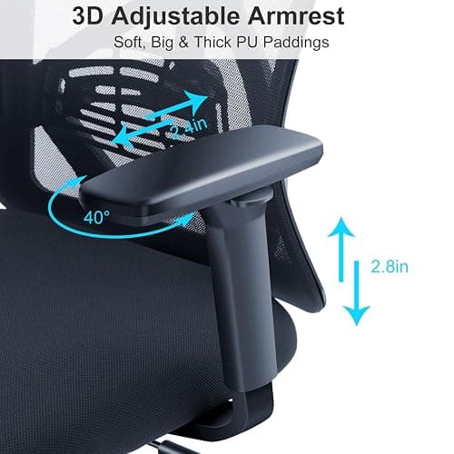 Ticova Ergonomic Office Chair - High Back Desk Chair with Adjustable Lumbar Support, Headrest & 3D Armrest thumbnail 4