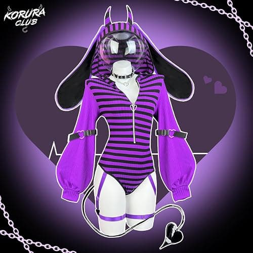 KORURACLUB Bunny lingerie Cosplay lingerie Stripe Costume Demon Bunny Sexy Bodysuit jail costume thumbnail 7