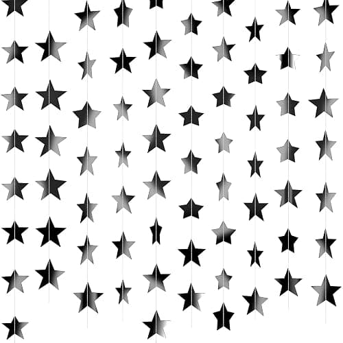 Patelai 130 Feet Glitter Star Garland Banner 2026 Party Decoration Double Side Star Hanging String Streamer Paper Twinkle for Graduation Wedding Birthday (Black) - Image 1