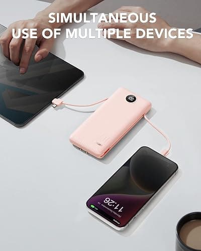 VRURC Portable Charger Built-in Cables and AC Wall Plug,USB C Power Bank 10000mAh, Travel Essentials Phone Charger Compact Lightweight External Battery Pack for Smart Phones, Tablets etc-Pink thumbnail 6
