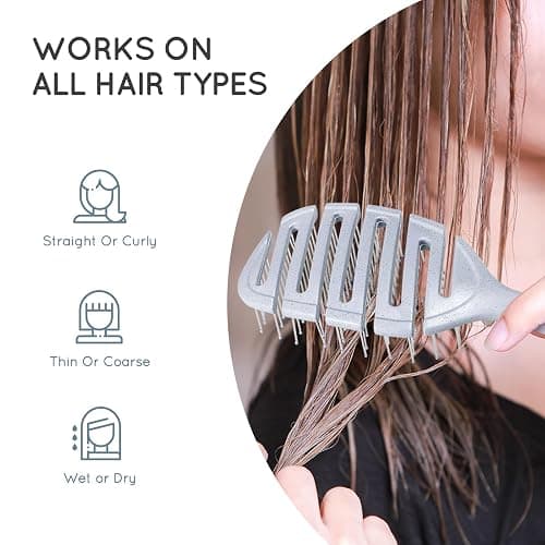 Ecoed Hair brush, Vented Detangling Brush, Quickly Detangles and Smooths hair for Curly, Thick, and Straight Hair, Hair Brush for Women and Men, Blue, Eco Friendly, Sustainable Material thumbnail 5