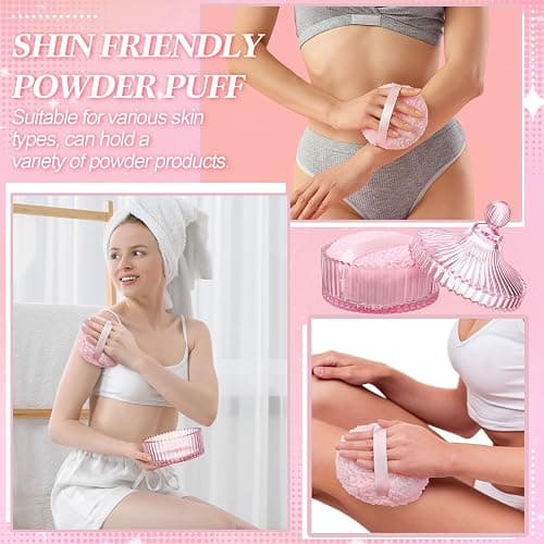 Ferrochef Extra Large Body Powder Puff and Container, 5.5'' Crystal Container with 5.3'' Oversize Dust Powder Puff Washable Reusable Face Body Glitter Wet Dry Makeup Gift(Pink) thumbnail 5
