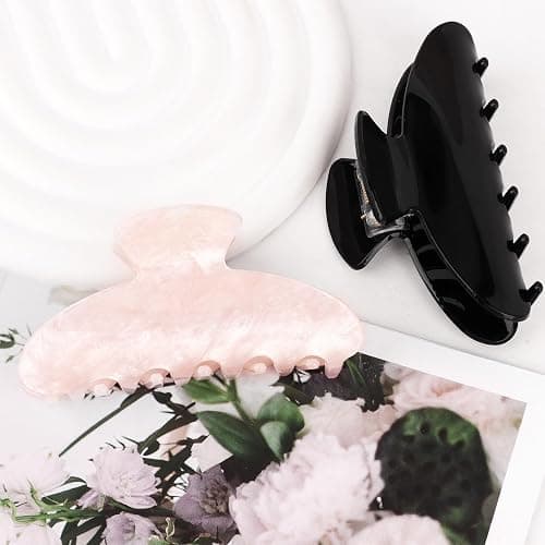 2 Pack Hair Claw Clips for Women, Acrylic Claw Clips for Thick Hair Non-slip Clip for Hair, Large Claws Hair Accessories for Women (Pink & Black) thumbnail 7
