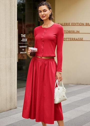 Panadila Womens 2 Piece Lounge Sets Matching Vacation Outfits Ribbed Button Down Cardigan and Elastic Waist Skirt Sets thumbnail 4