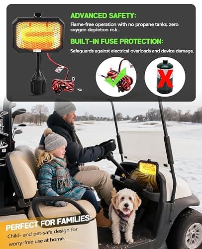 Xislet Golf Cart Electric Heater [2-Second Quick Heat] 400W Quiet & Safe Carbon Fiber Golf Cart Heater, Easy to Install Battery Powered Heater, Stable Fit 48V Club Car/Yamaha/EZGO thumbnail 3