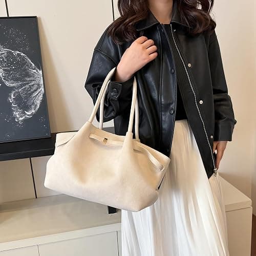 Makukke Sac fourre-tout en daim pour femme - Grand sac à main vintage - Pour le travail, le bureau, les voyages, le shopping, l'école thumbnail 7