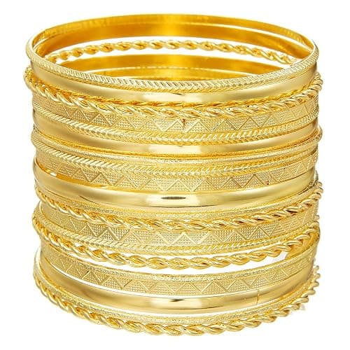 RINTOLER 16Pcs Gold Bangle Bracelets for Women - Multi Layer Stackable Textured Bracelets Boho Jewelrys Set. - Image 1