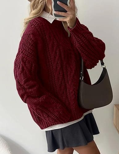 PRETTYGARDEN Women's Oversized Fall Sweaters 2025 Casual Long Sleeve Crewneck Chunky Cable Knit Pullover Tops Winter Clothes thumbnail 5