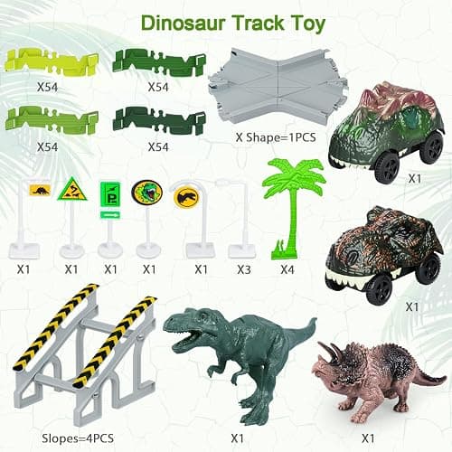 Dinosaur Toys,Create A Dinosaur World Road Race,Flexible Track Playset and 2 pcs Cool Dinosaur car for 3 4 5 6 Year & Up Old boy Girls Best Gift thumbnail 3