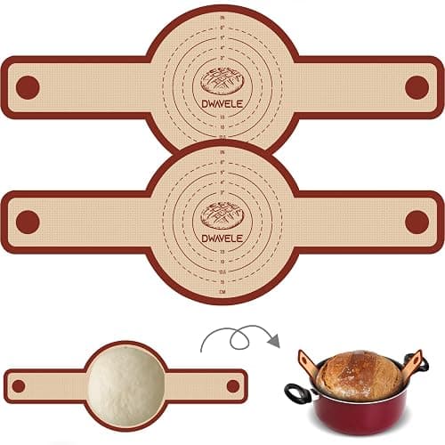 Silicone Bread Sling for Dutch Oven, Non-Stick & Easy to Clean Bread Baking Mat Set, 2 Pcs Reusable Bread Sling with Long Handle to Transfer Sourdough (Red, 2PCS Round) - Image 1