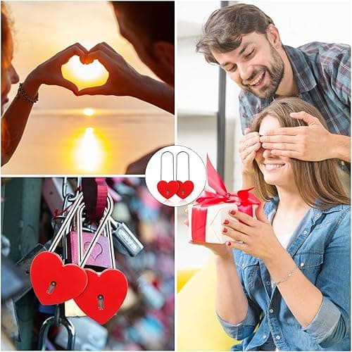 3 PCS Heart Lock Love Lock for Bridge Padlock with Keys for Lovers Valentines Day Gift Decorations Small Cute Red Heart Shaped Locks for Diary Book Jewelry Box Locker Suitcase Luggage thumbnail 5
