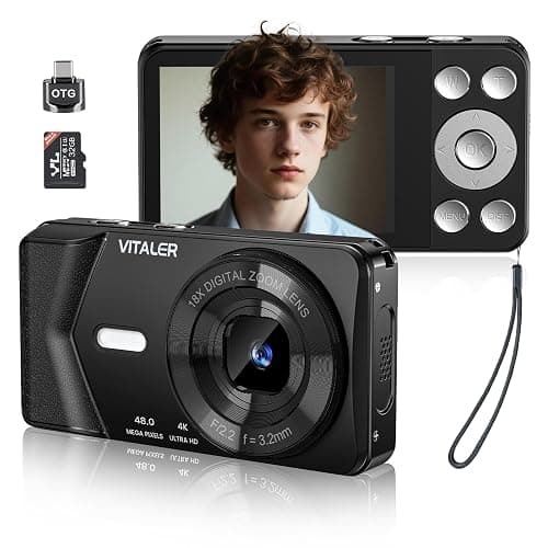Vitaler Digital Camera, Autofocus 48MP 4K FHD Camera for Photography with 32GB Card, Portable Compact Point and Shoot Digital Camera for Teens Adult Beginner Kids with Metal Shell, 2000 mAh Battery - Image 1