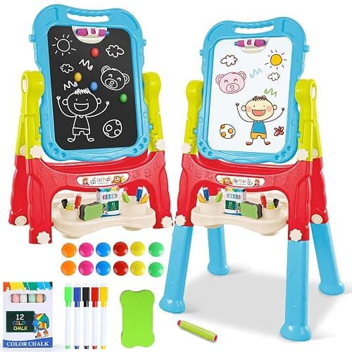 Toddler Art Easel for Kids, Double-Sided Magnetic Whiteboard & Chalkboard with Painting Accessories, Rotatable Easel Toy, Great Christ Gift for Boys and Girls - Image 1