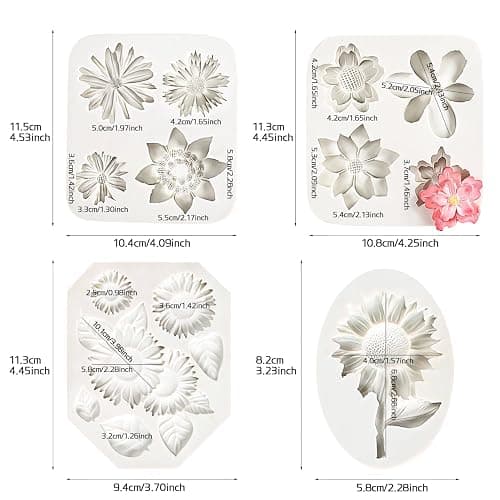KALAIEN 4Pcs Sunflower Fondant Silicone Mold for Cake Topper Decoration Chocolate Candy Sugar DIY Craft Gum Paste thumbnail 3