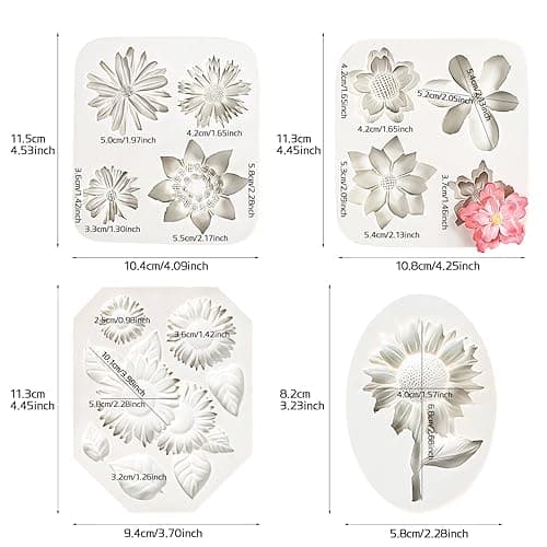 KALAIEN 4Pcs Sunflower Fondant Silicone Mold for Cake Topper Decoration Chocolate Candy Sugar DIY Craft Gum Paste thumbnail 4