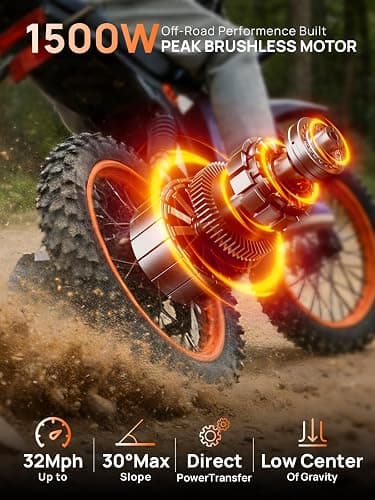 Tietie Electric Dirt Bike, 1500W Peak Electric Motorcycle with 48V 20AH Battery, Full Disc Brake and Suspensions, 50-Mile Range, 32 MPH, LCD Display & NFC Start, Off-Road E Dirt Bike thumbnail 2