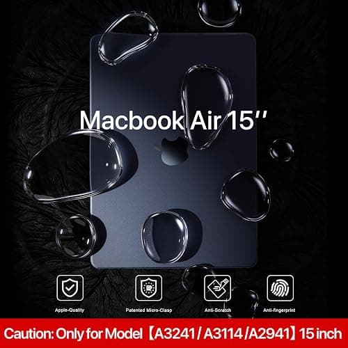 Soonjet Compatible for MacBook Air 15 inch Case M4 2025 2024 2023 M3 M2 [100% Match Official Color] [Ultra Thin Armor] Protective Hard Shell Matte Cover for Laptop A3241 A3114 A2941 - Midnight Clear thumbnail 2