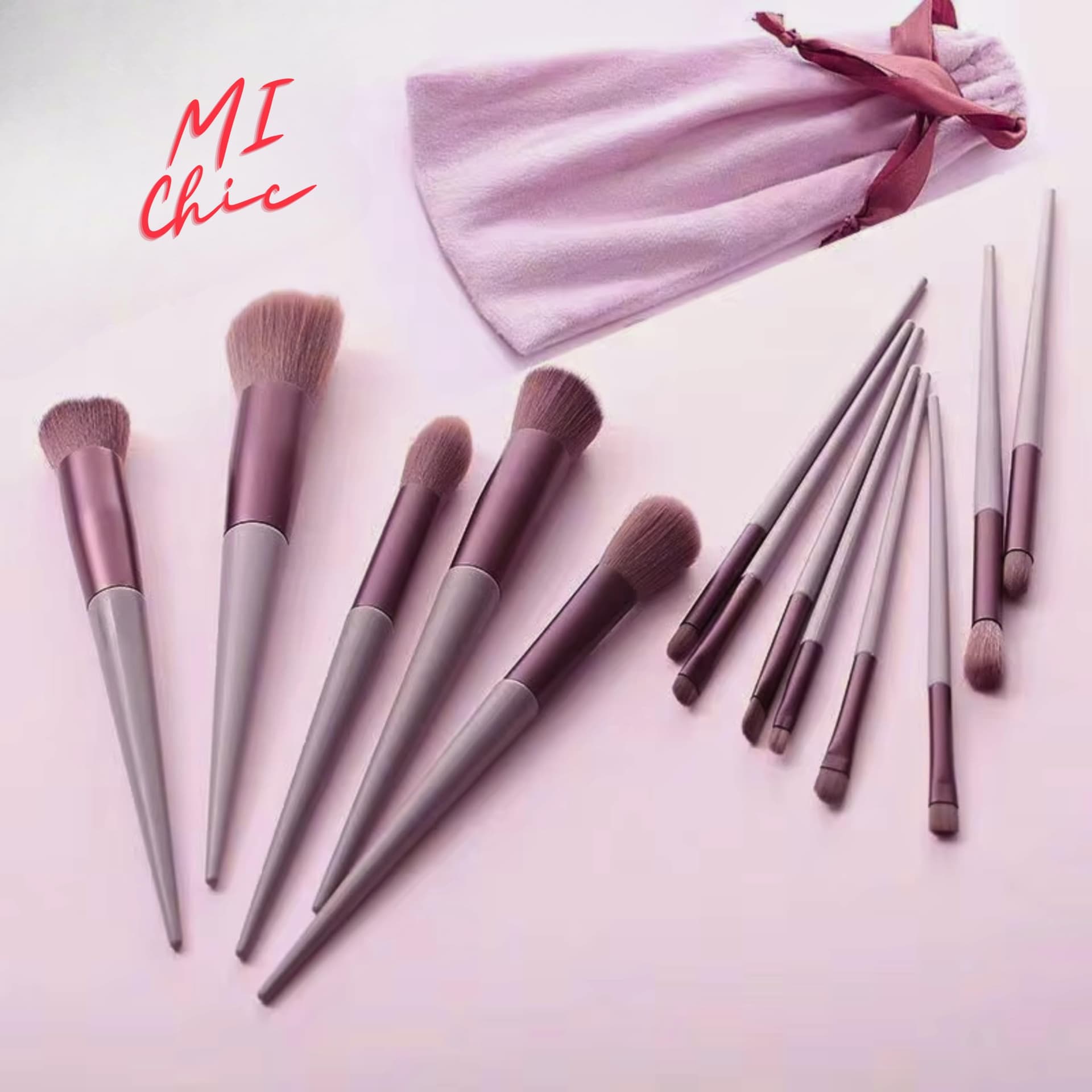 MI CHIC 13-Piece Professional Makeup Brush Set with Travel Bag - Premium Synthetic Brushes for Face, Contour, Blush, Eyeshadow, Eyebrow, Concealer and Lip (Black) thumbnail 5