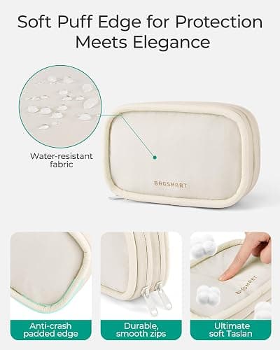 BAGSMART Electronics Organizer Travel Case for Cords Chargers Phones, Beige | Puffy Padded, Travel Essentials, Cord organizer bag for Cables, Compact Tech Accessories Pouch thumbnail 5