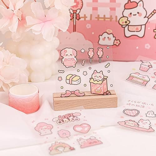 Doraking Kawaii Cute Animal Stickers for Journaling Scrapbooking, Vinyl Transparent Flower Stickers for Water Bottle Laptop, 200 Sheets Aesthetic Sticker Boxed Gifts for Teens Adults thumbnail 7