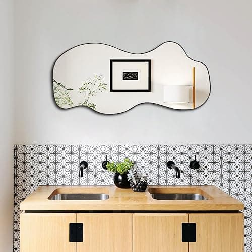 POZINO Irregular Mirror, 47.2"x21.6" Asymmetrical Frameless Mirror, Abstract Wall Mirrors, Modern Odd Shape Mirrors for Living Room Bathroom Bedroom Entryway, Hangs Vertically or Horizontally thumbnail 8