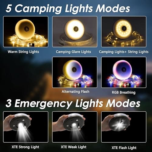 2Pack Camping String Lights, 4-in-1 Quick Storage Camp Light, 8Mode 32.8FT Hanging Tent Lights, Rechargeable Camp Lamp As Camping Essentials Gear, Waterproof LED Lantern for Hiking Travel Patio Party thumbnail 3