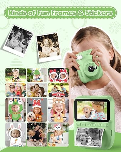Kids Instant Print Camera, 3.0-inch HD Screen 32MP Photo Instant Digital Camera Christmas Birthday Gifts Toys for Children Girls Boys Age 3-12 - Green thumbnail 3