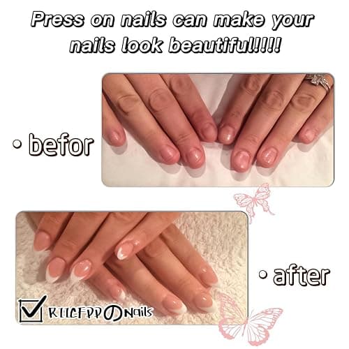 Almond Press on Nails Short Fake Nails Gold Lines Pink False Nails with Flower Designs Glossy Acrylic Nails for Women Girls 24 Pcs thumbnail 6
