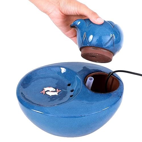 ROSE CREATE Ceramic Cat Drinking Water Fountain, 1.3 Liters Pet Water Fountains for Cats and Dogs, Electric Pet Water Dispenser with Quiet Pump and 5 Replacement Filters - Blue Lotus Style thumbnail 3