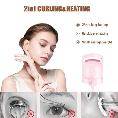 2025 C-Shaped Heated Eyelash Curler Fast Heat Up in 5s - Rechargeable Electric Eyelash Curler for 24H Long Lasting Curls - Safe Anti-Burn Lash Curler Elevate Your Beauty with Stunning Lashes - Pink - L thumbnail 4