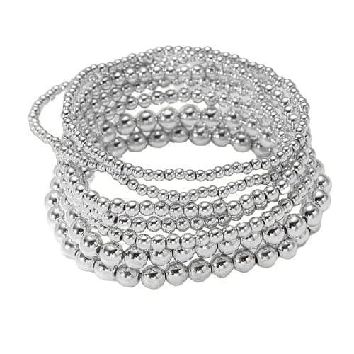 Kysin Chiys Gold Beaded Bracelets Adjusatable 14K Gold Plated Stackable Bracelets Stretch Bead Ball Bracelet Set for Women 3MM 4MM 6MM 8MM Beads Jewelry - Image 1