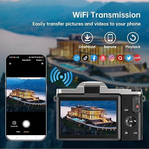 4K Digital Camera for Photography with WiFi, 2025 Latest Auto-Focus Vlogging Camera for YouTube Video 3'' 180° Flip Screen Travel Cameras 16X Zoom Anti-Shake 4K Cameras with SD Card, 2 Batteries thumbnail 3