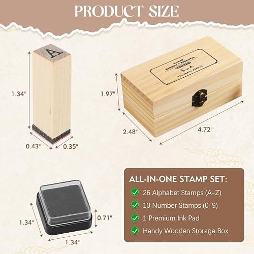 Letter Stamps 36 Pcs with Wooden Storage Box, Premium Alphabet Stamps Set for Crafting, Essential Rubber Letter Stamp Kit for Clay, DIY Cards & Scrapbooking thumbnail 2