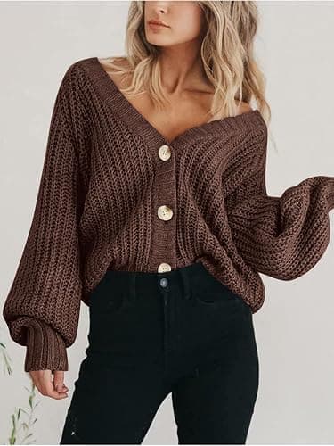 PRETTYGARDEN Women's Chunky Knit Open Front Sweater Long Sleeve Button Loose Short Cardigan Outerwear Coats thumbnail 6