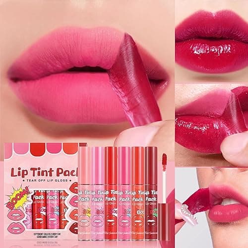 6 Colors Lip Stain Peel Off Set - Long Lasting Waterproof Transferproof Lip Tint Peel Off - Nude Pink Red Lip Stain Peel Off - Liquid Lipstick Makeup for Women Gift thumbnail 2